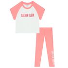 Girls White & Pink Logo Leggings Set, 1, hi-res