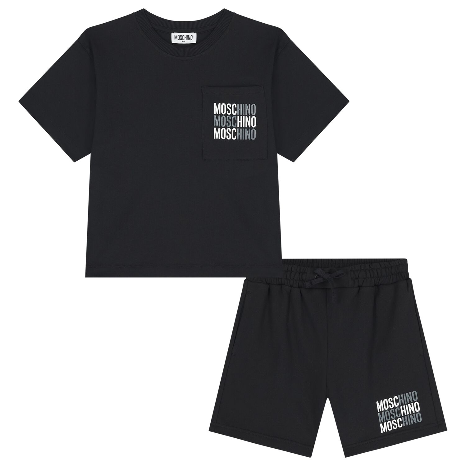 Boys Black Logo Shorts Set, 1, hi-res