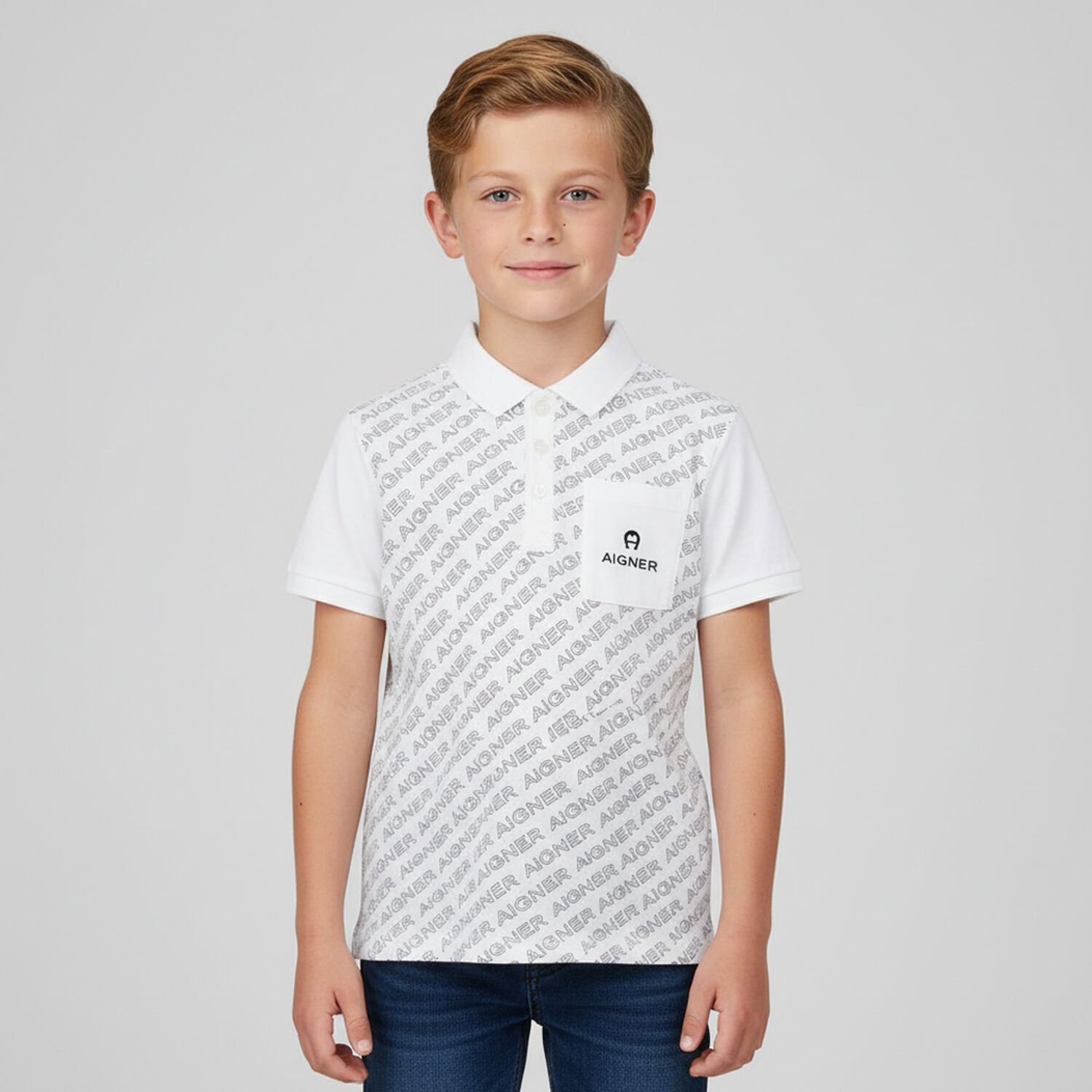 Boys White Logo Polo Shirt, 1, hi-res image number null