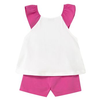 Younger Girls White & Pink Shorts Set