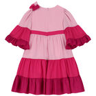 Girls Pink Bow Tiered Dress, 1, hi-res