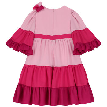 Girls Pink Bow Tiered Dress