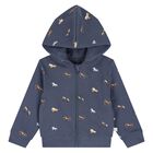 Younger Boys Navy Blue Horse Hooded Zip Up Top, 1, hi-res
