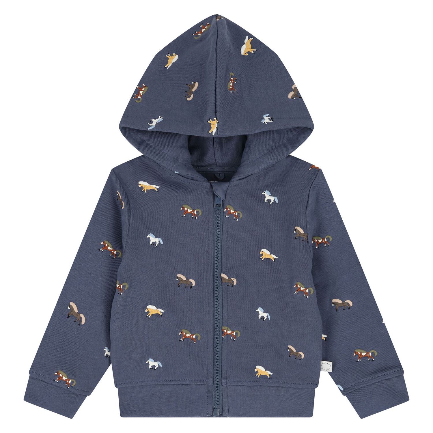 Younger Boys Navy Blue Horse Hooded Zip Up Top, 1, hi-res