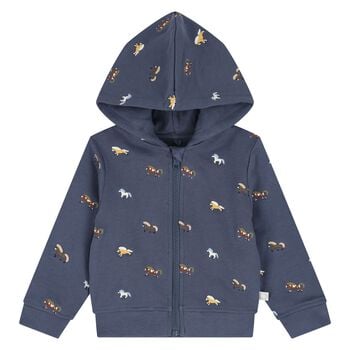 Younger Boys Navy Blue Horse Hooded Zip Up Top