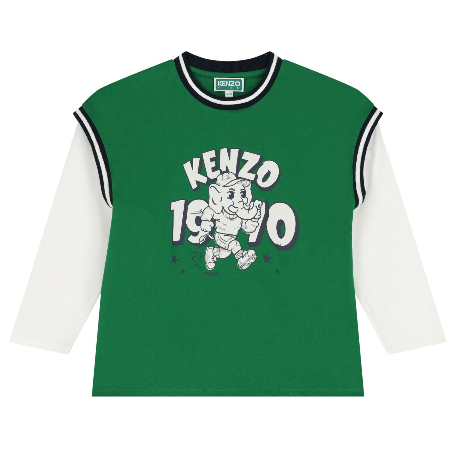 Boys Green & White Elephant Logo Long Sleeve Top, 1, hi-res