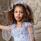 Girls Blue Embellished Flower Cape, 1, hi-res