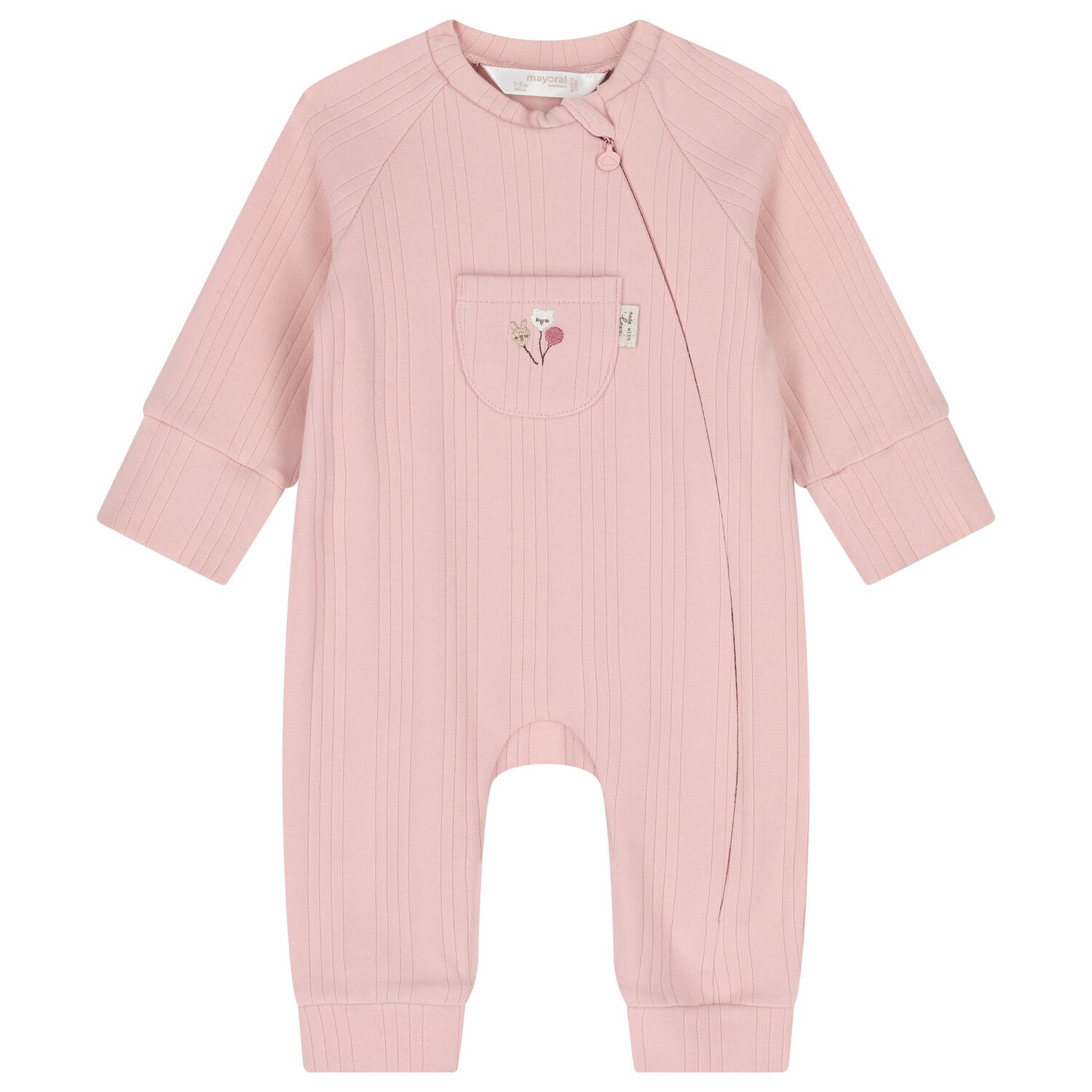 Baby Girls Pink Balloon Motif Ribbed Romper, 2, hi-res