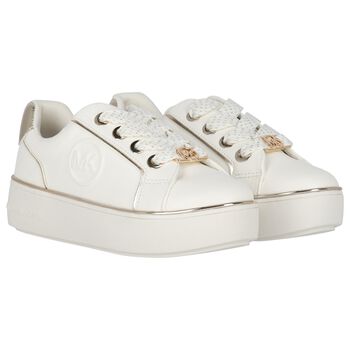 Girls Ivory & Gold Logo Trainers