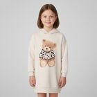 Girls Beige Fleece Hooded Dress, 2, hi-res