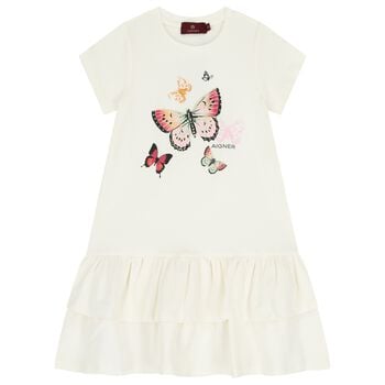 Girls Ivory Butterflies Logo Dress