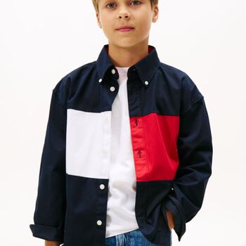 Boys Navy Blue, Red & White Logo Shirt