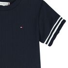 Girls Navy Blue Logo Ribbed T-Shirt, 1, hi-res