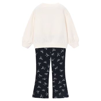 Girls Ivory & Black Bow Leggings Set