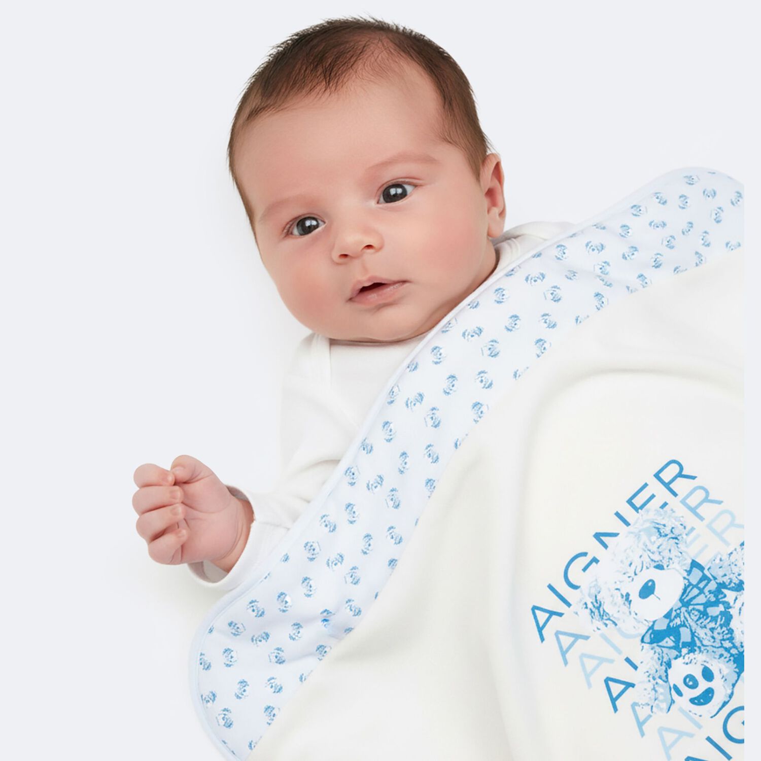 Baby Boys White & Blue Teddy Bear Logo Blanket , 2, hi-res