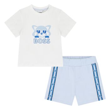 Baby Boys White & Blue Logo Shorts Set
