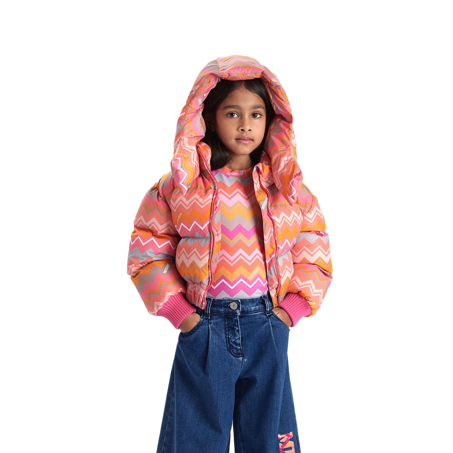 Girls Pink & Orange Zig Zag Dress, 1, hi-res