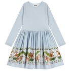 Girls Blue Pleated Dress, 1, hi-res