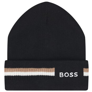 Boys Black Logo Beanie Hat