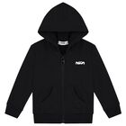 Black Logo Hooded Zip Up Top, 1, hi-res