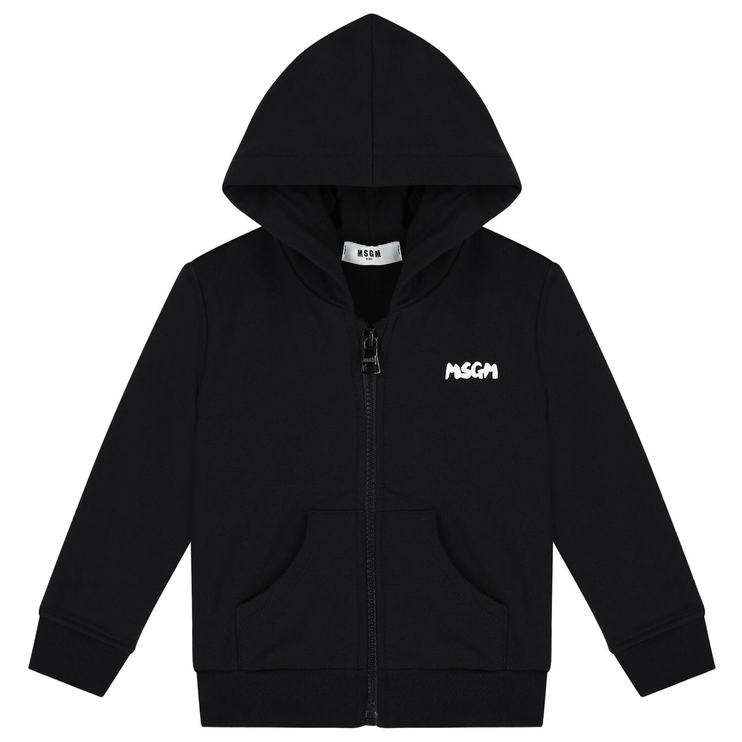 Black Logo Hooded Zip Up Top, 1, hi-res