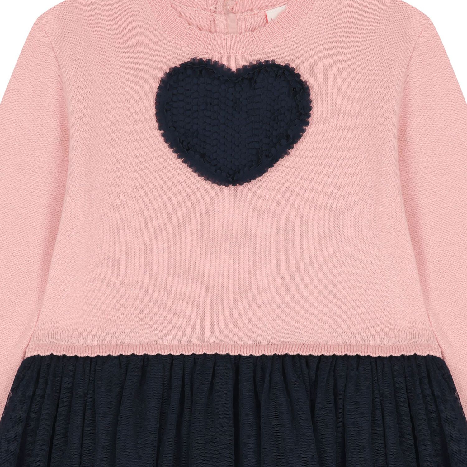 Girls Pink & Navy Blue Knitted Dress, 1, hi-res