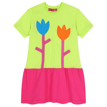 Girls Green & Pink Flower Dress