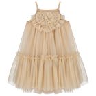 Girls Gold Embellished Tulle Dress, 1, hi-res