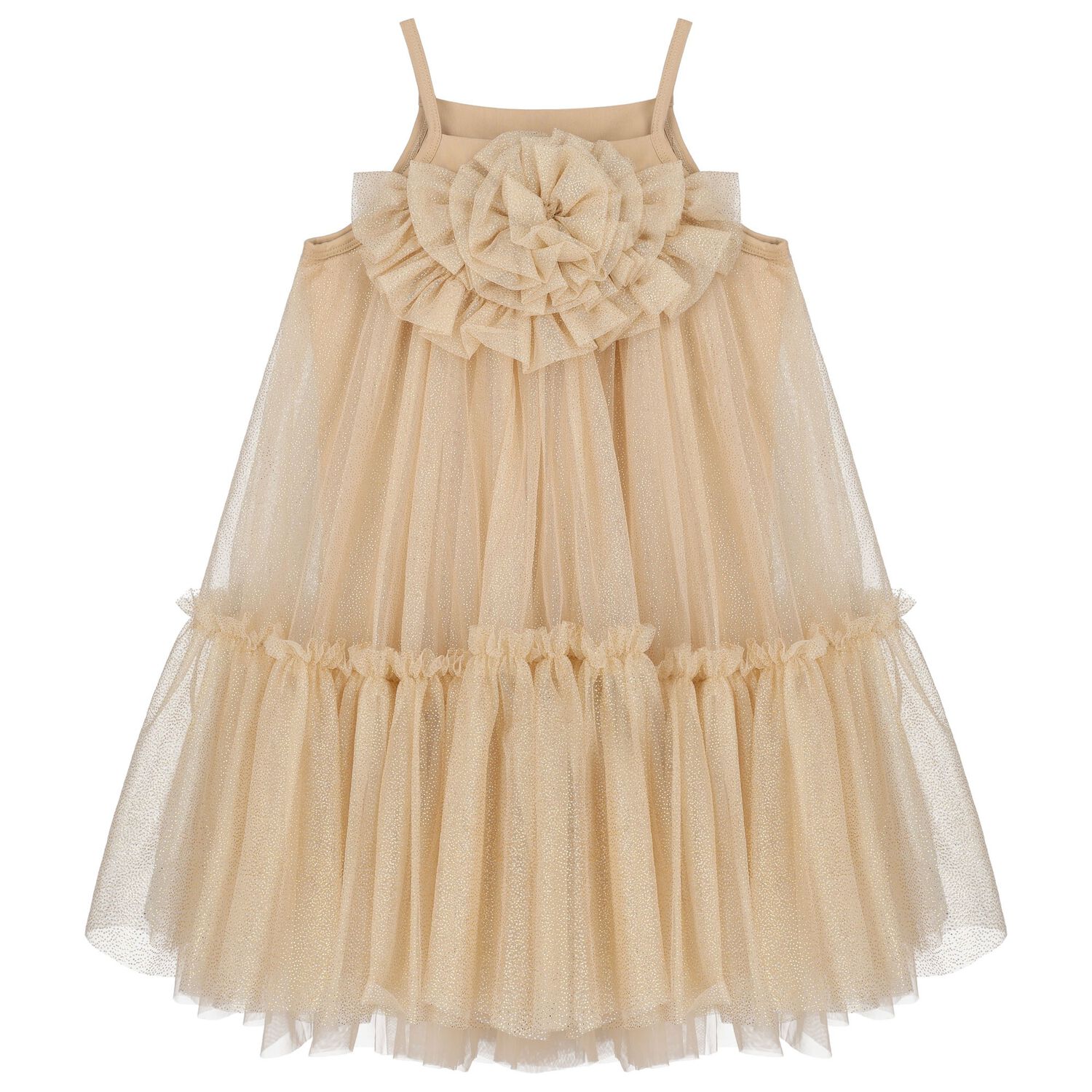 Girls Gold Embellished Tulle Dress, 1, hi-res