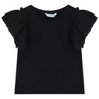 Girls Black Flutter Sleeve Top, 1, hi-res