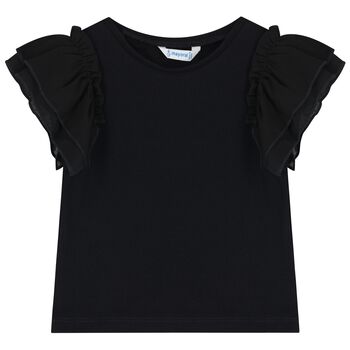 Girls Black Flutter Sleeve Top