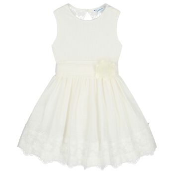 Girls Ivory Floral Lace Dress
