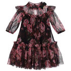 Girls Black Floral Tulle Dress, 1, hi-res