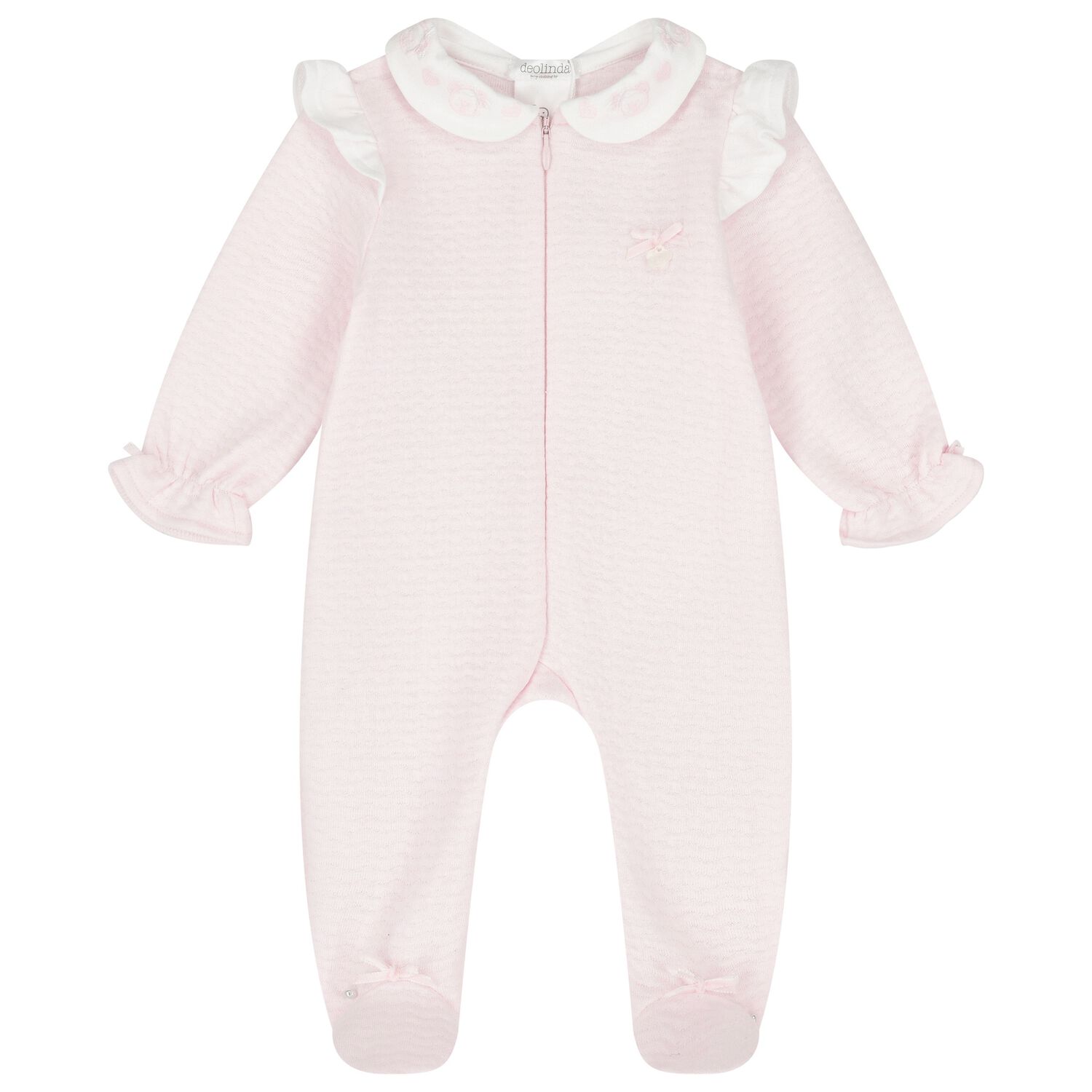 Baby Girls Pink Embroidered Babygrow, 1, hi-res
