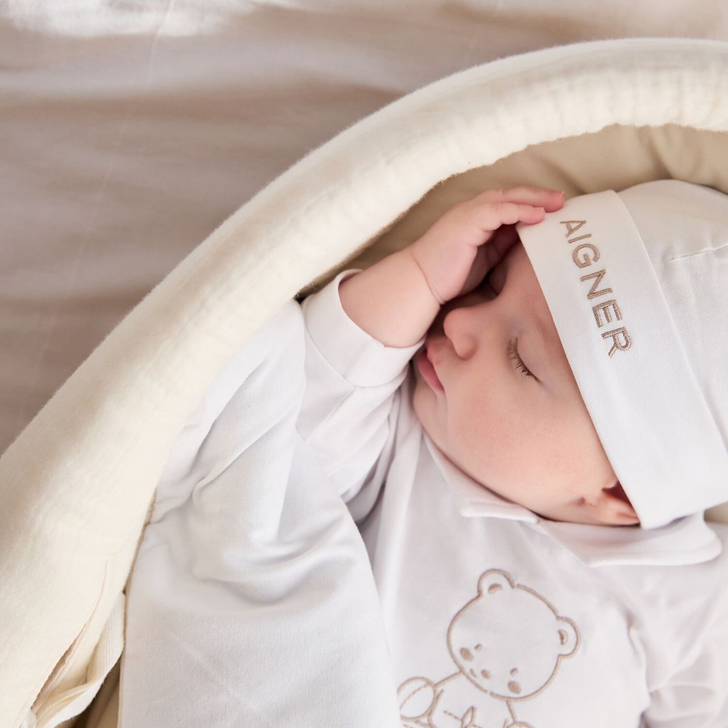 White Logo Baby Hat, 1, hi-res