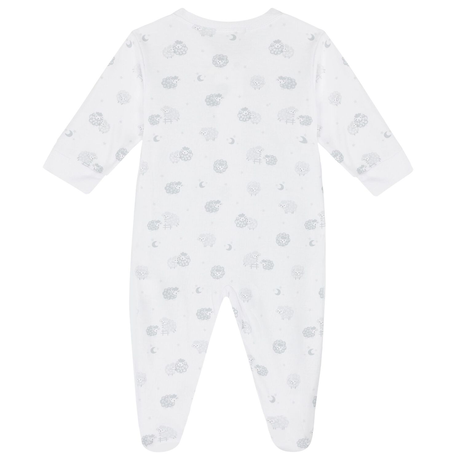 Grey & White Cotton Baby Sheep Babygrow, 1, hi-res