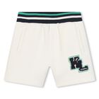 Younger Boys Navy Blue & Ivory Logo Shorts set, 1, hi-res