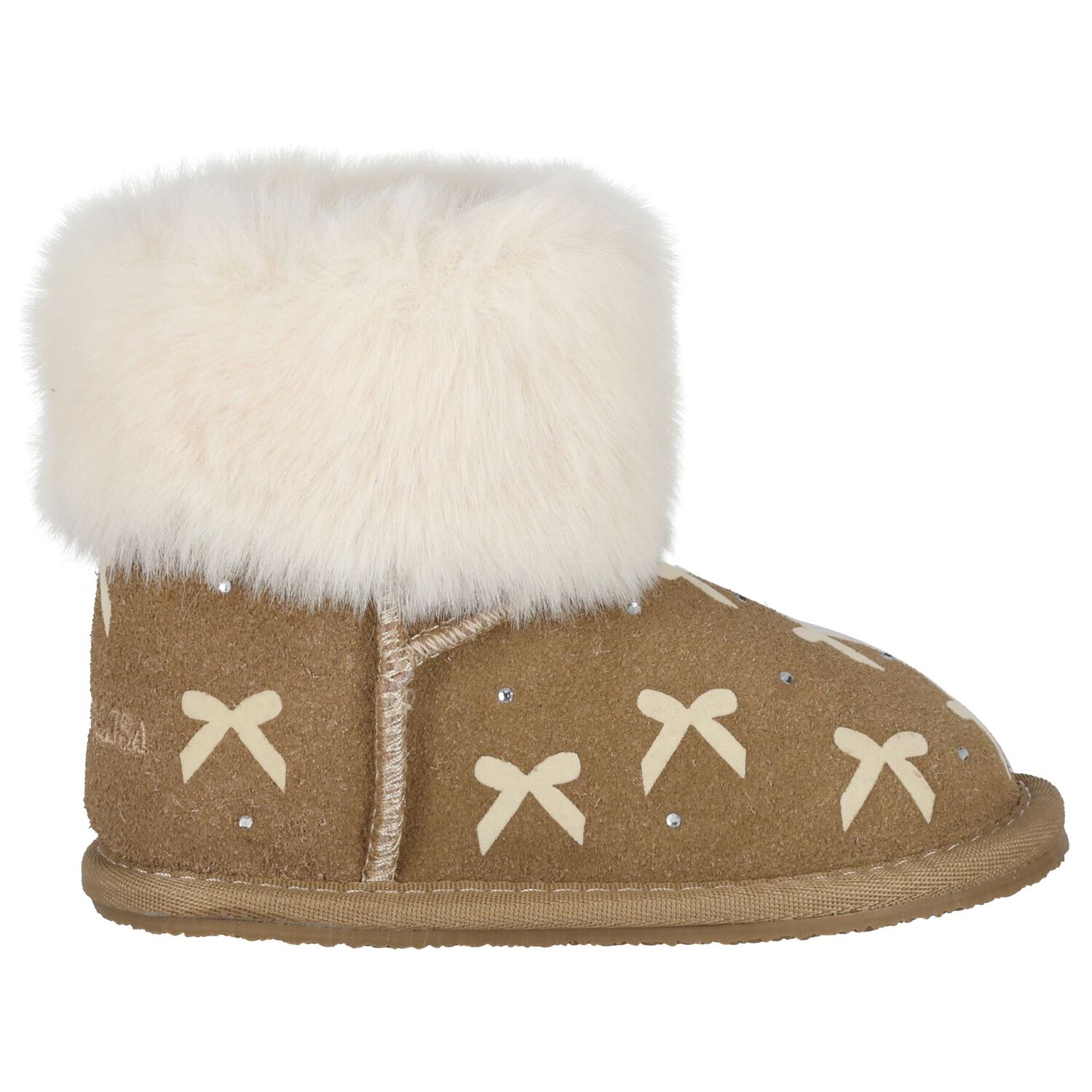 Girls Beige Suede Leather Bow Boots, 2, hi-res