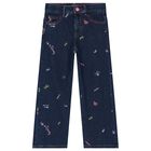 Girls Navy Blue Denim Jeans, 1, hi-res