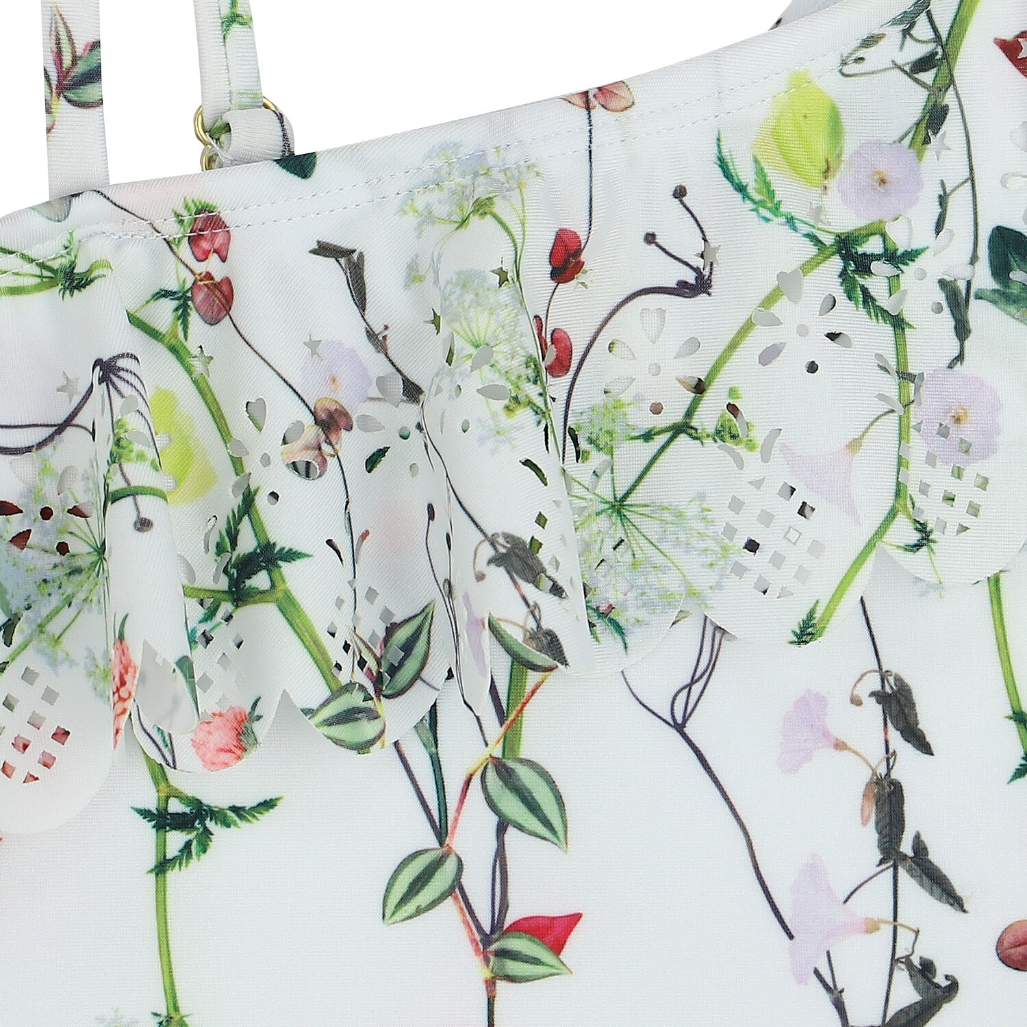 Girls White Floral Swimsuit, 1, hi-res