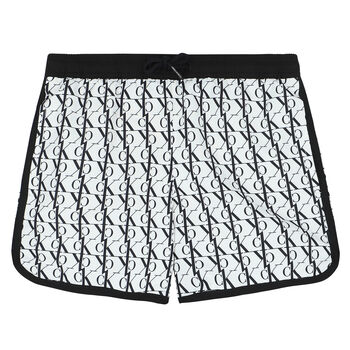 Boys White & Black Logo Swim Shorts