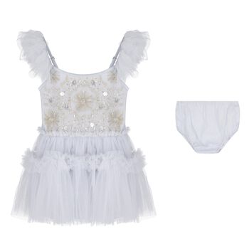 Baby Girls Silver Embellished Tulle Dress Set