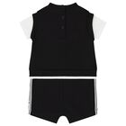 Baby Boys Black Logo Romper, 1, hi-res