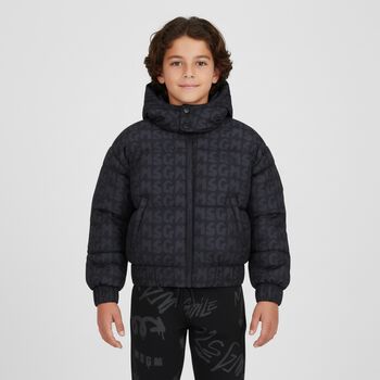 Black & Grey Logo Puffer Jacket