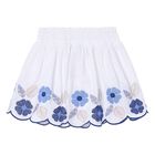 Girls White & Blue Embroidered Skirt, 1, hi-res