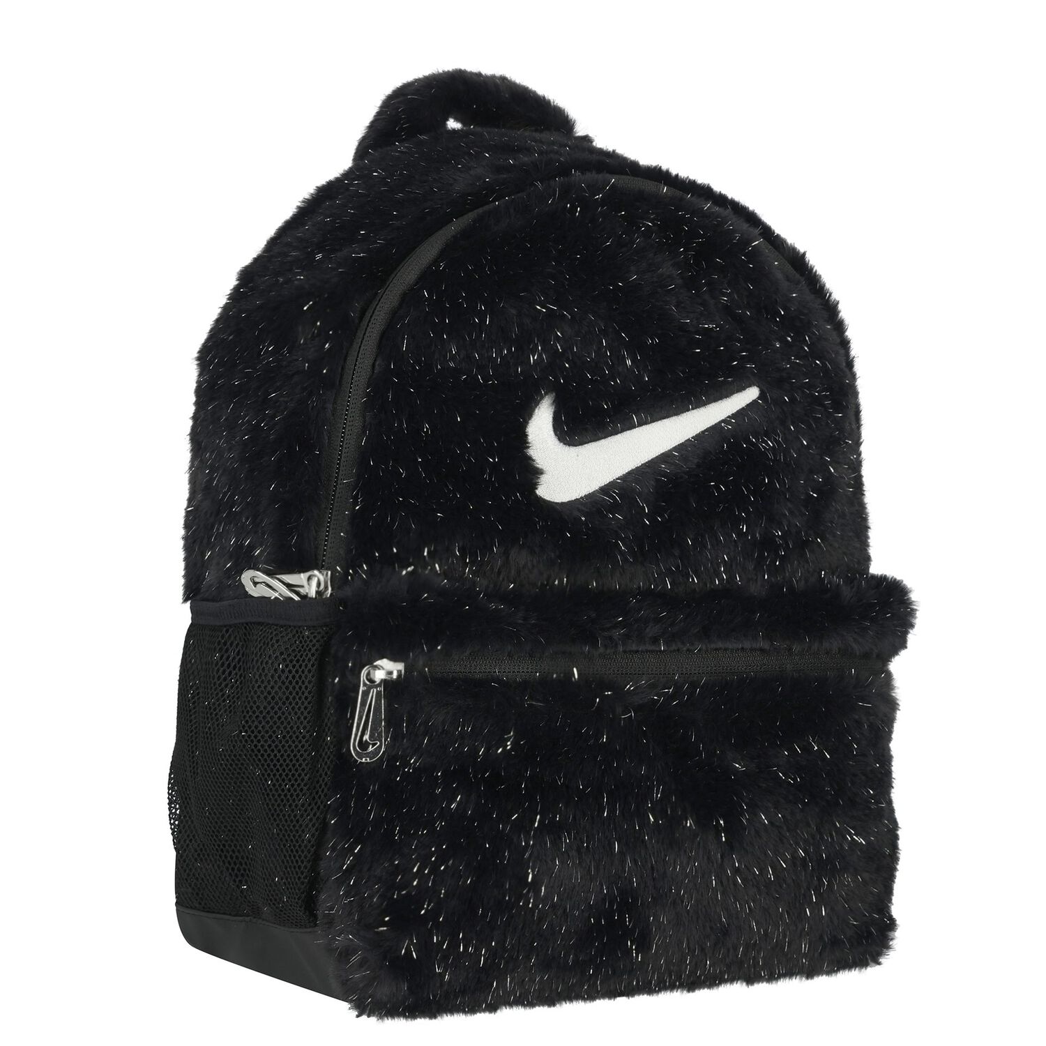Girls Black Logo Faux Fur Backpack, 1, hi-res