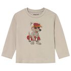 Younger Boys Beige Dog Long Sleeve Top, 2, hi-res
