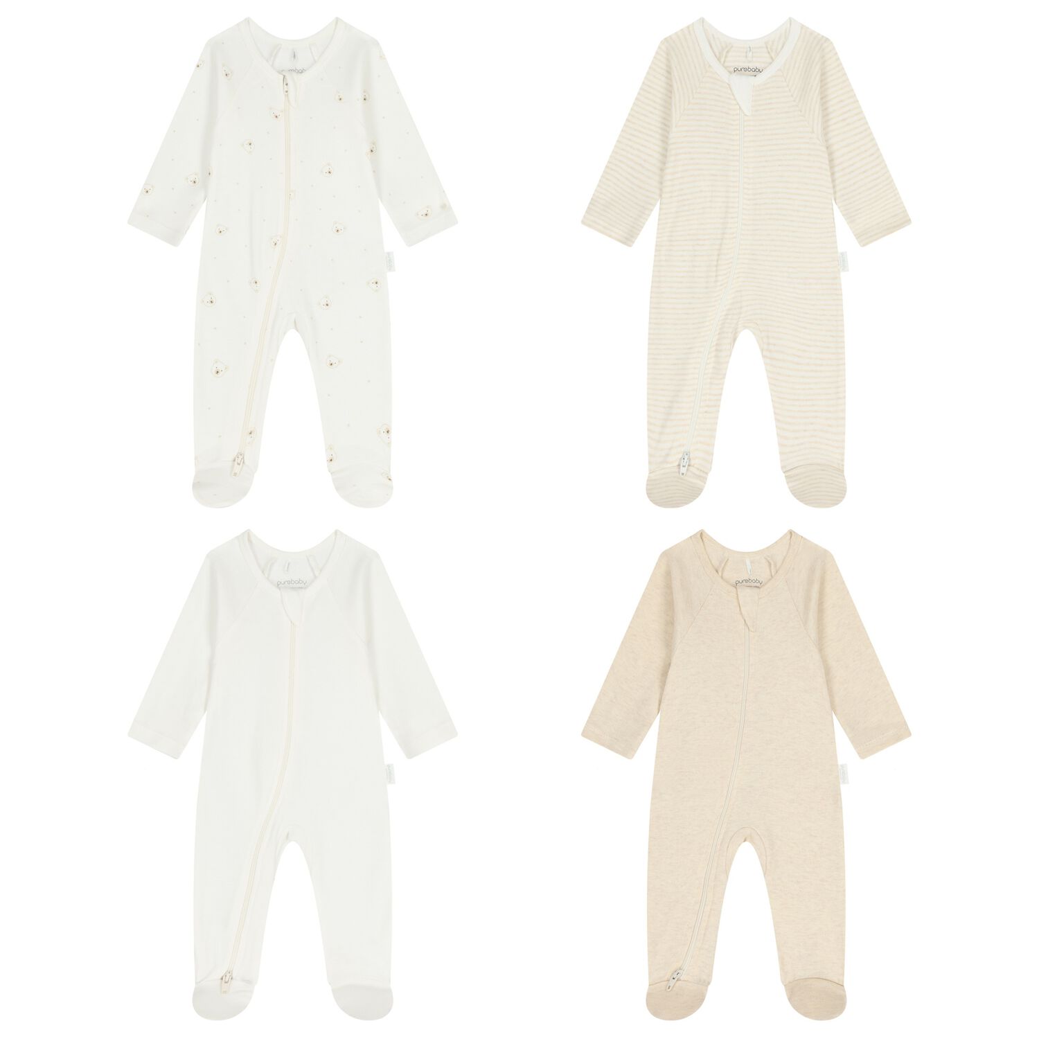 White & Beige Babygrows ( 4 Pack ), 3, hi-res