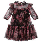 Girls Black Floral Tulle Dress, 1, hi-res