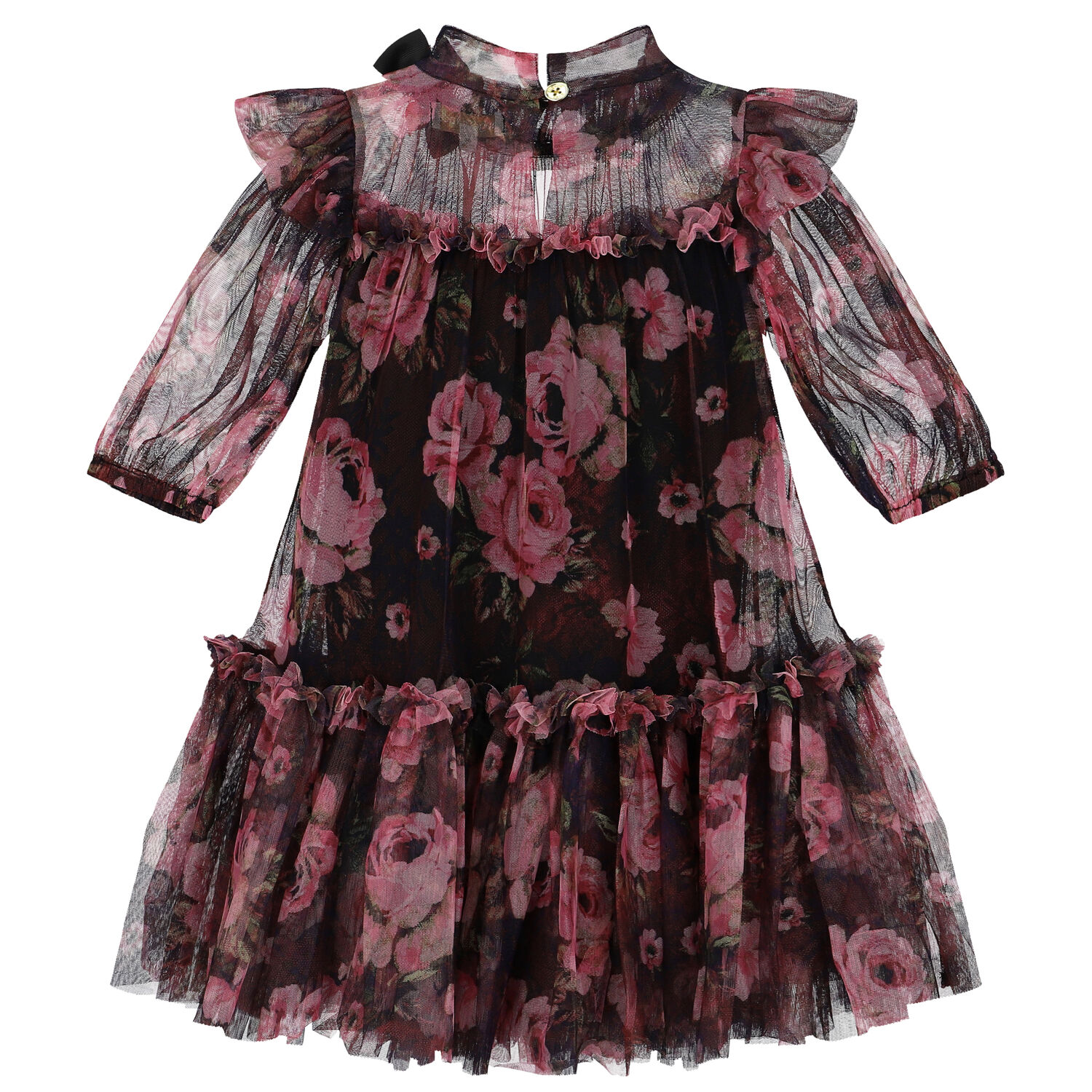 Girls Black Floral Tulle Dress, 1, hi-res image number null